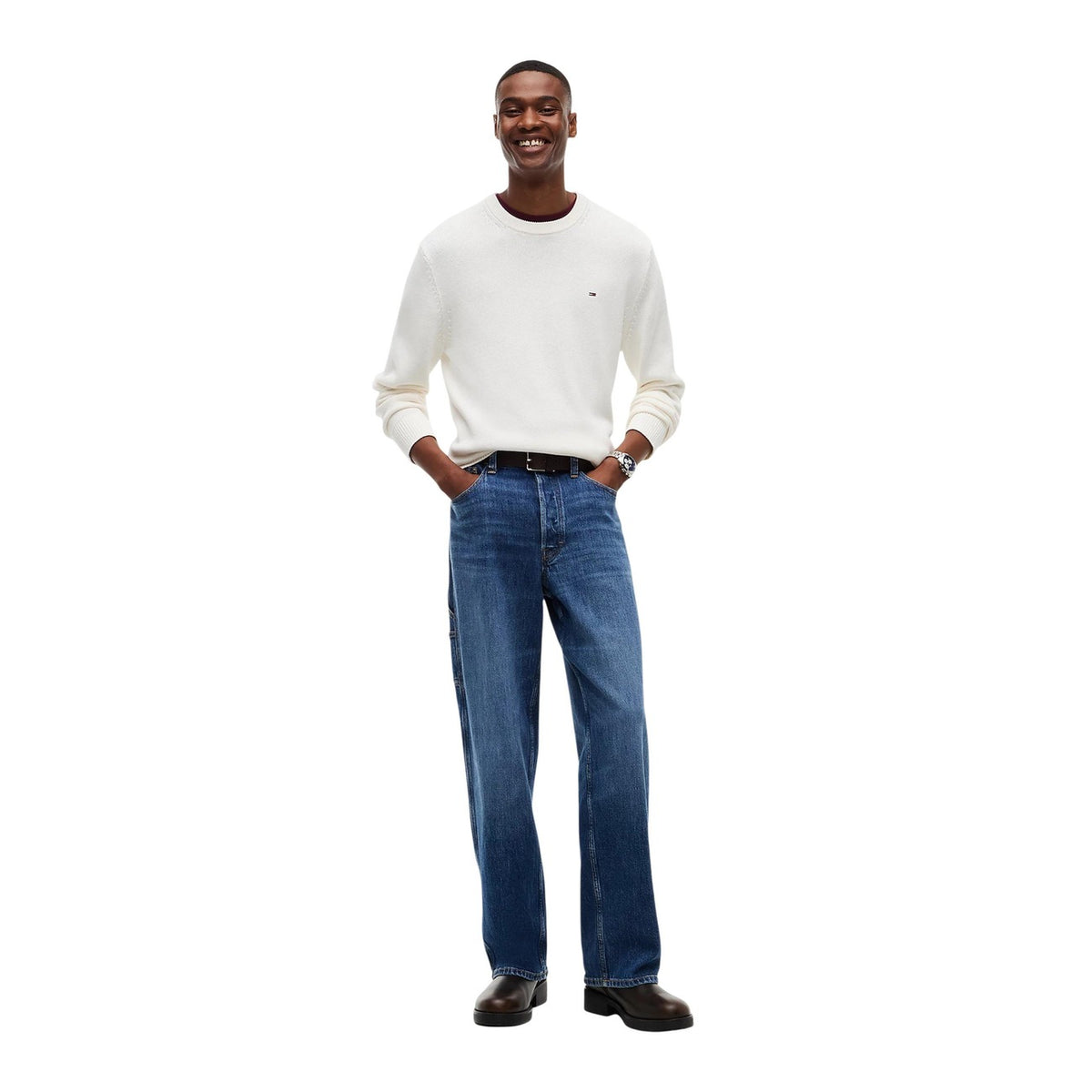 Tommy Jeans — TJM Slim Ess Sweater für Herren in Weiß — Ansicht 2