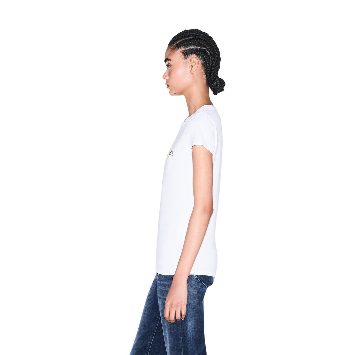 Armani Exchange — Damen-Stretch-T-Shirt in Weiß — Ansicht 3