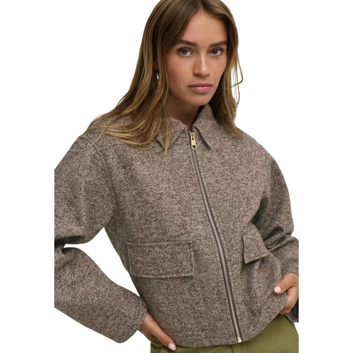 Jacqueline de Yong — Women’s brown herringbone Vinga jacket — view 3