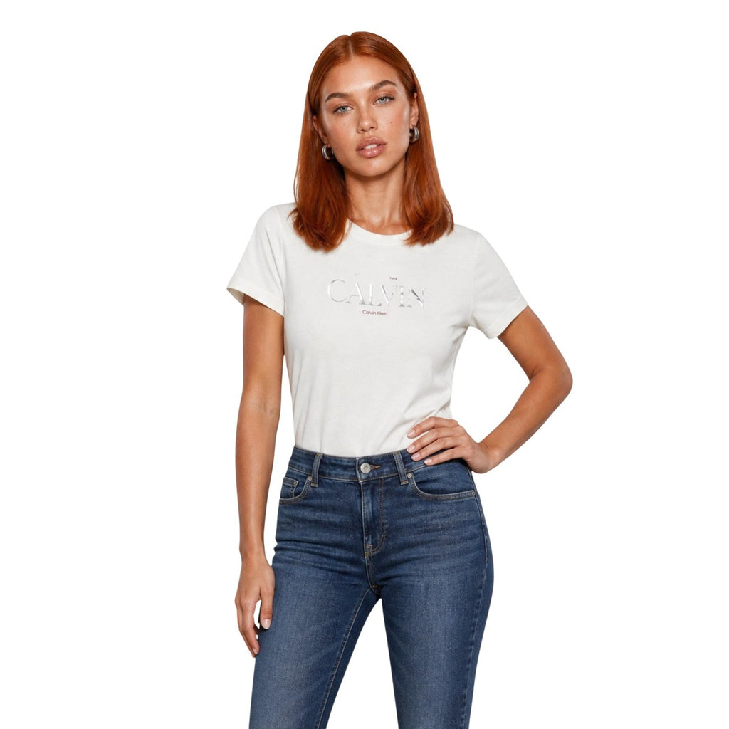 Calvin Klein Jeans — Damen-T-Shirt in Weiß mit Print und Rundhalsausschnitt