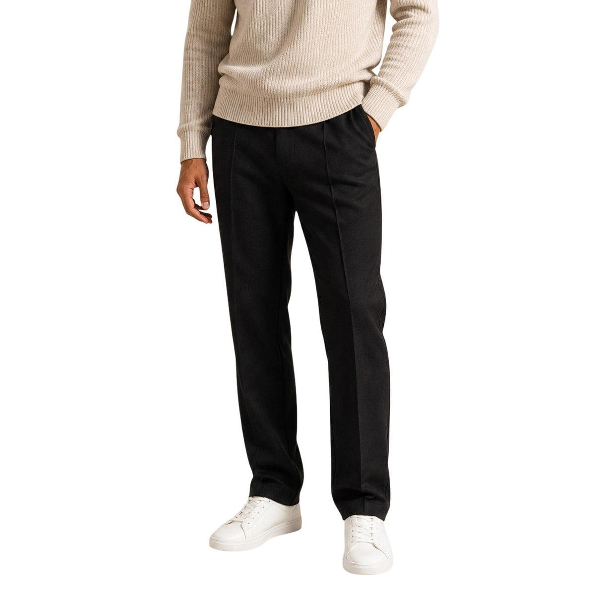 Guess — Men's Black Regular Leg Diagonal Trousers