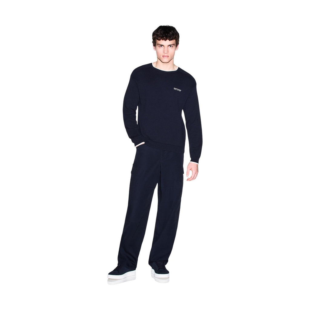 Armani Exchange — Men's blue round-neck cotton-blend sweater — view 5