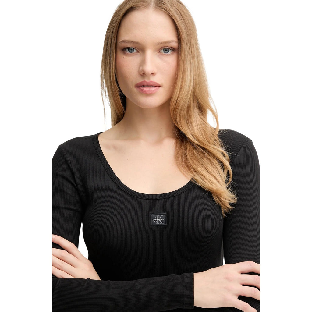 Calvin Klein Jeans — T-shirt manches longues noir stretch femme — vue 4