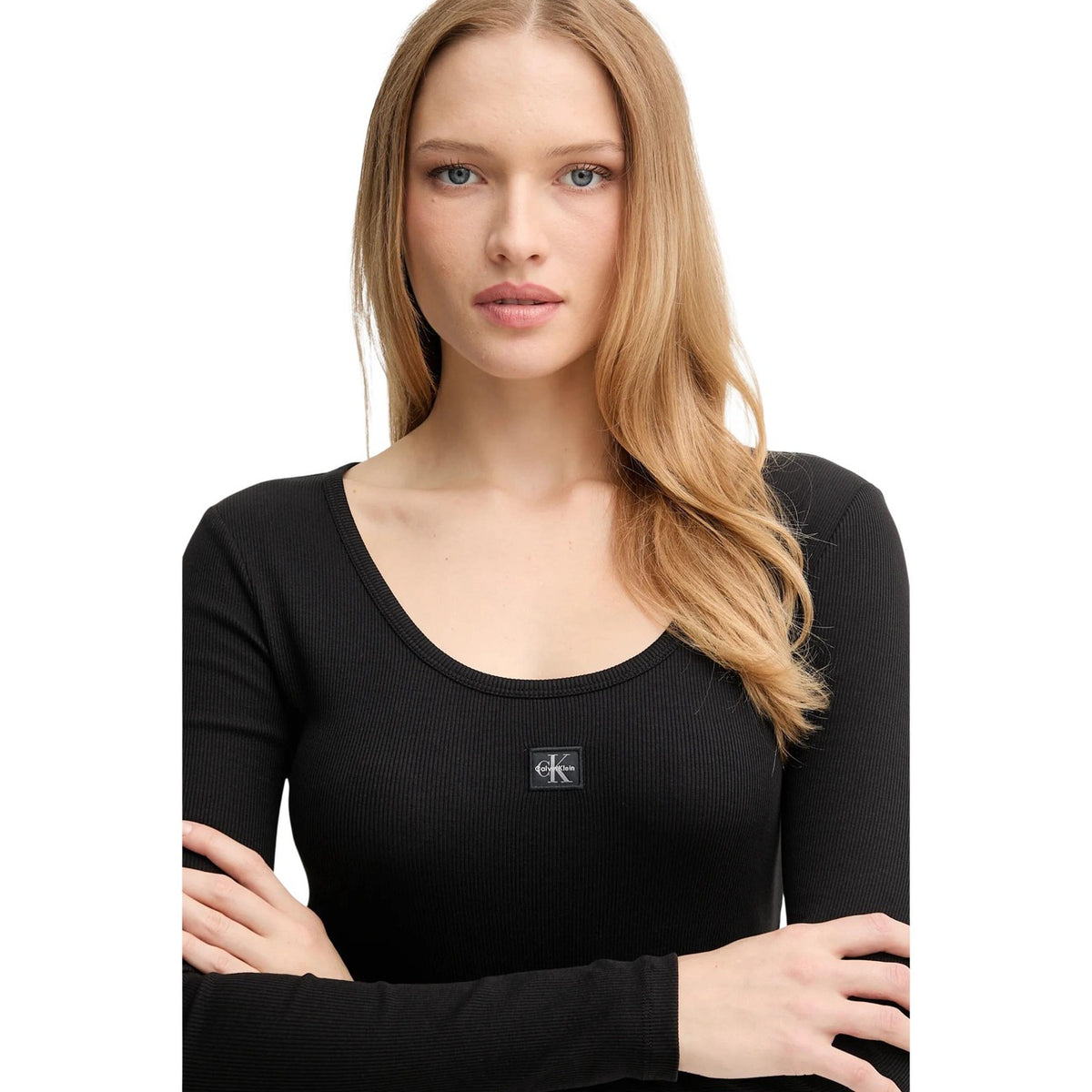 Calvin Klein Jeans — T-shirt manches longues noir stretch femme — vue 4