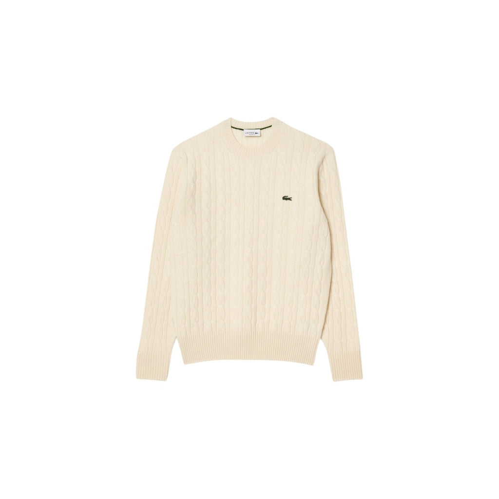 Lacoste — Men's AH2924 white cable-knit wool sweater