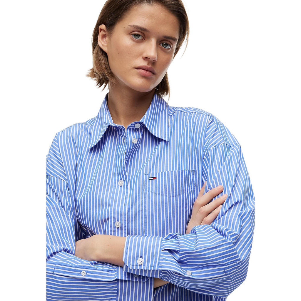 Tommy Jeans — Chemise bleue rayée femme — vue 3