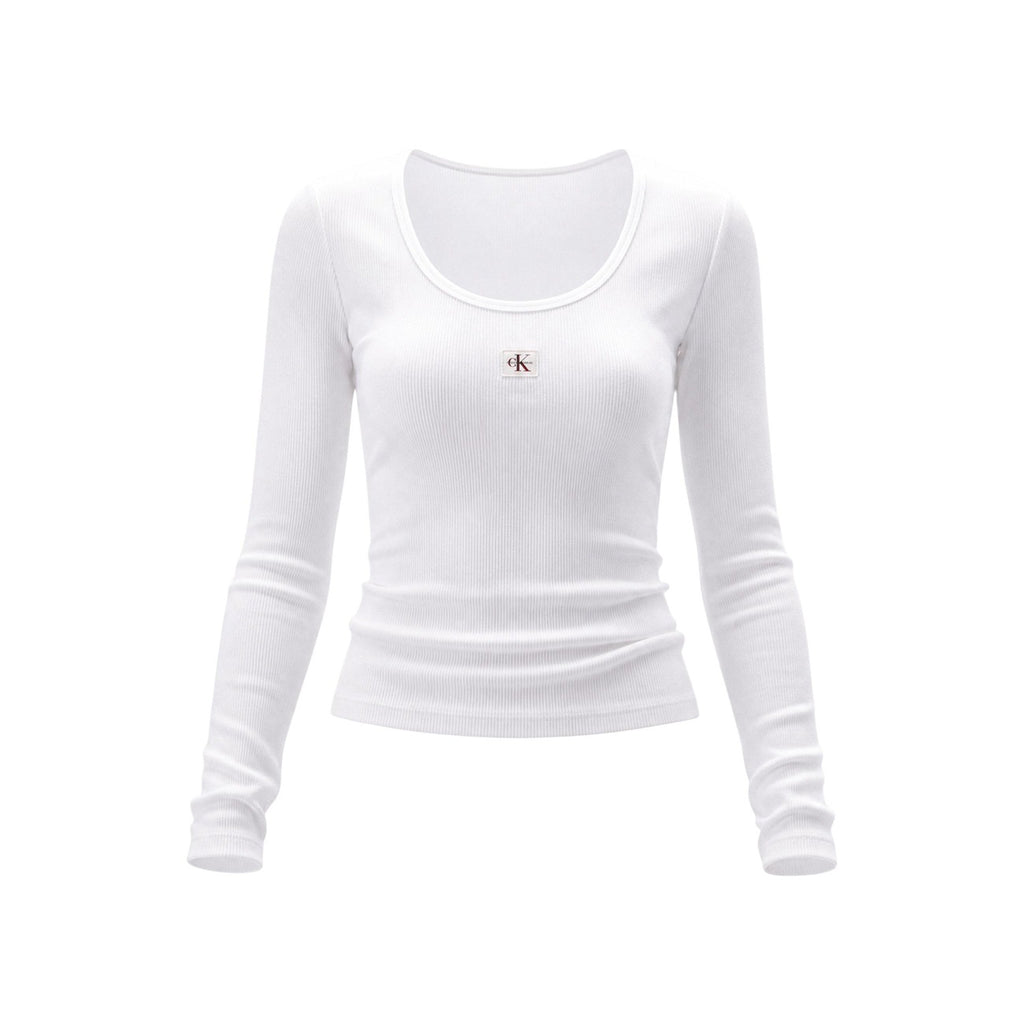 Calvin Klein Jeans – Weißes Langarm-Stretch-T-Shirt für Damen — Ansicht 2