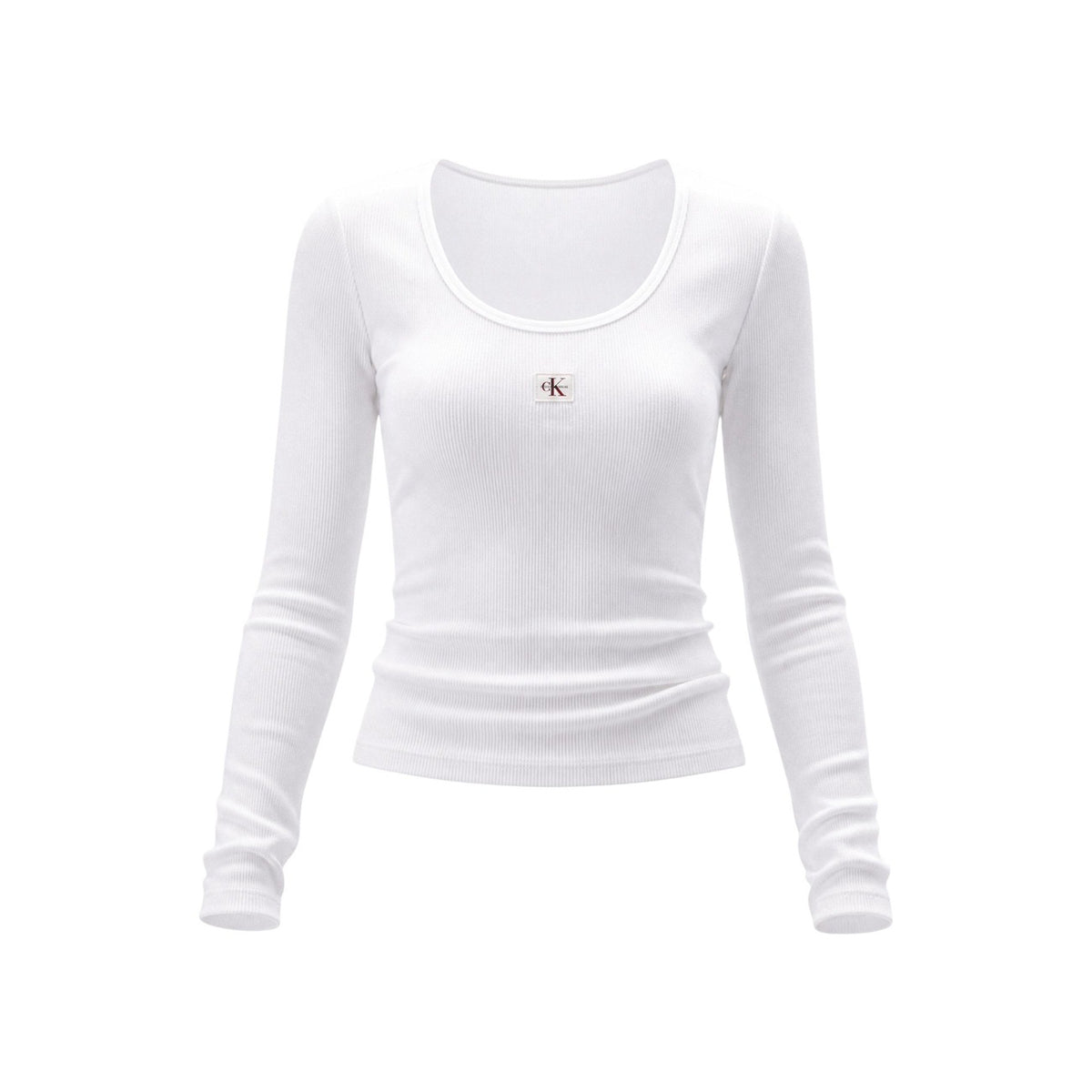 Calvin Klein Jeans – Weißes Langarm-Stretch-T-Shirt für Damen — Ansicht 2