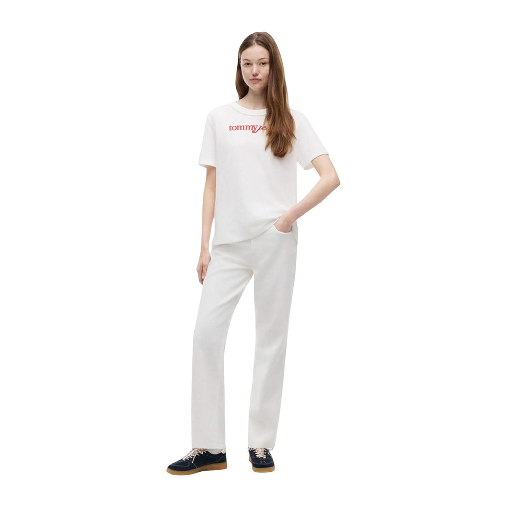 Tommy Jeans — Women’s white organic cotton T-shirt with classic collar — view 4