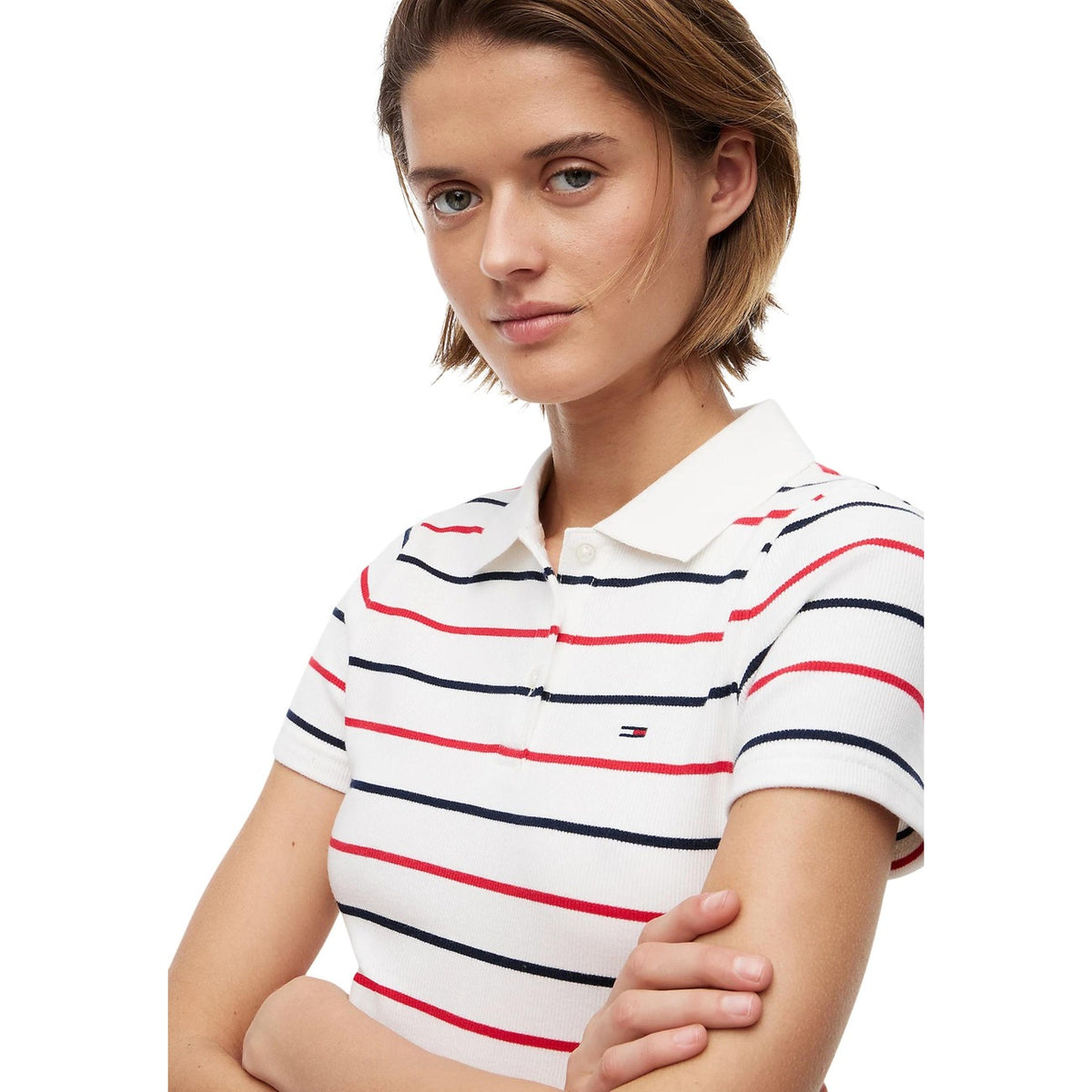 Tommy Jeans — Polo blanc rayé femme — vue 3