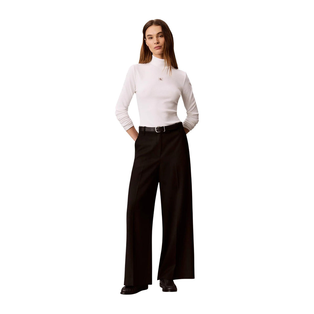 Calvin Klein Jeans — Women's LS Woven Label Turtleneck Sweater White — view 3
