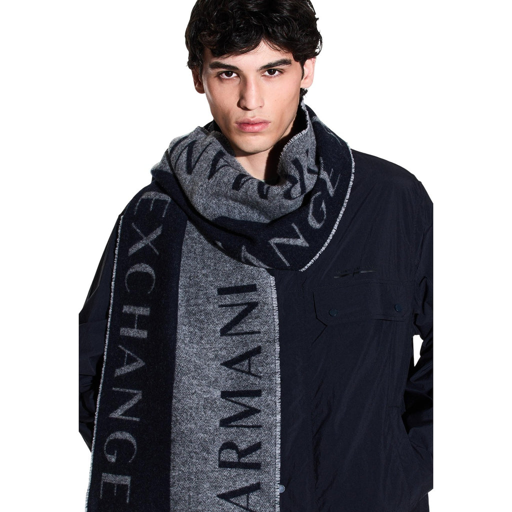 Armani Exchange — Écharpe AX Logo en laine grise homme — vue 2
