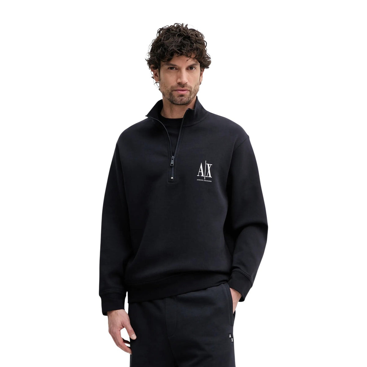 Armani Exchange — Sweat en coton stretch noir homme