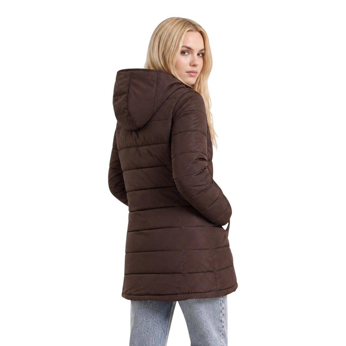 Guess — Veste New Aleta Long Puffe femme - coloris marron — vue 4