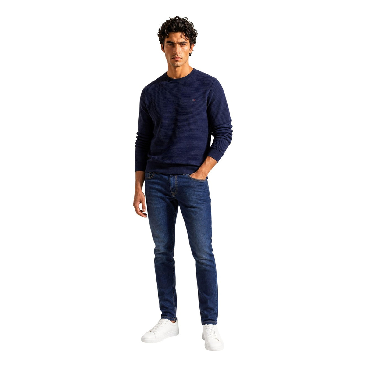 Tommy Hilfiger — Heren trui met ronde hals van katoen en kasjmier blauw — afbeelding 5