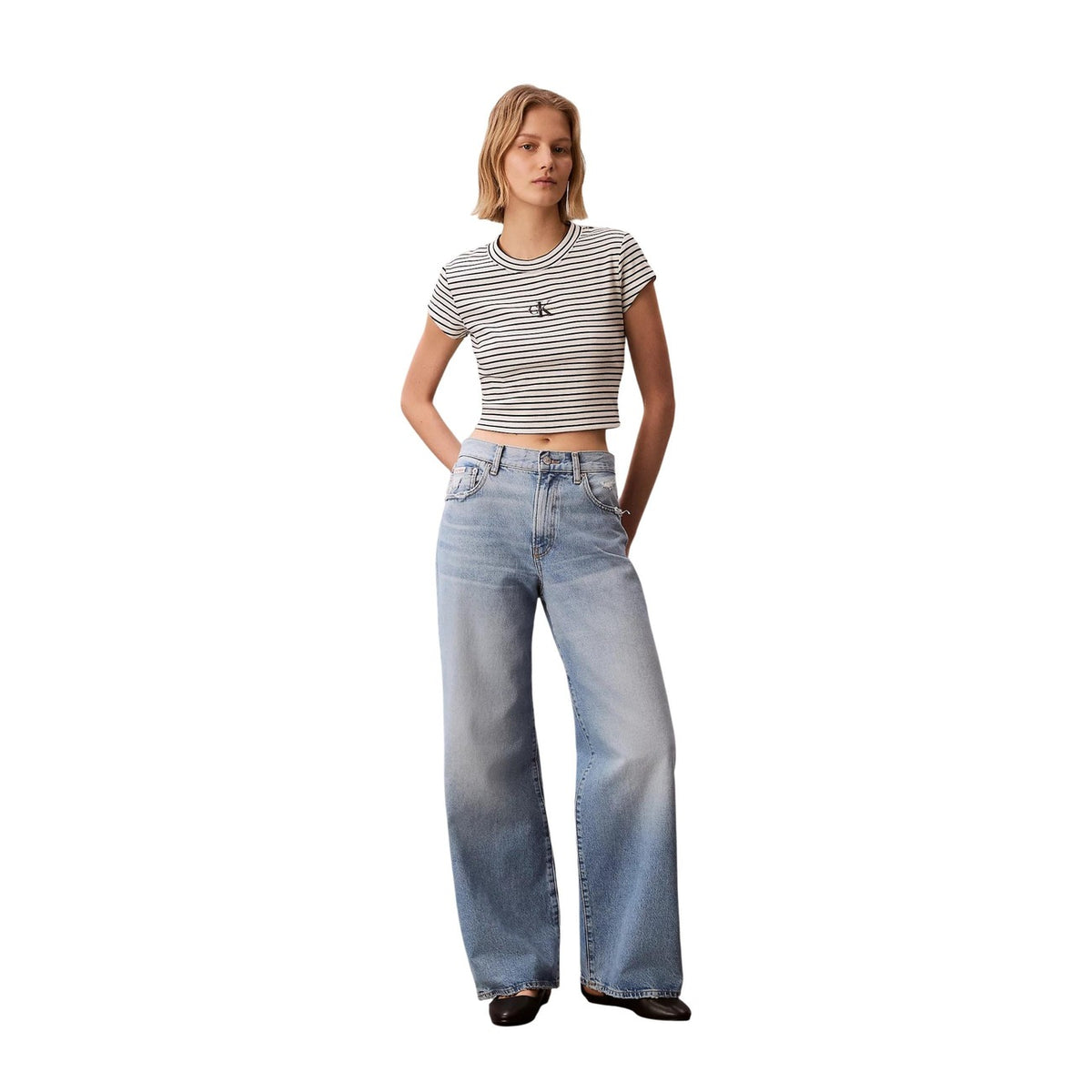 Calvin Klein Jeans — Top LV047F833G noir rayé stretch femme — vue 3