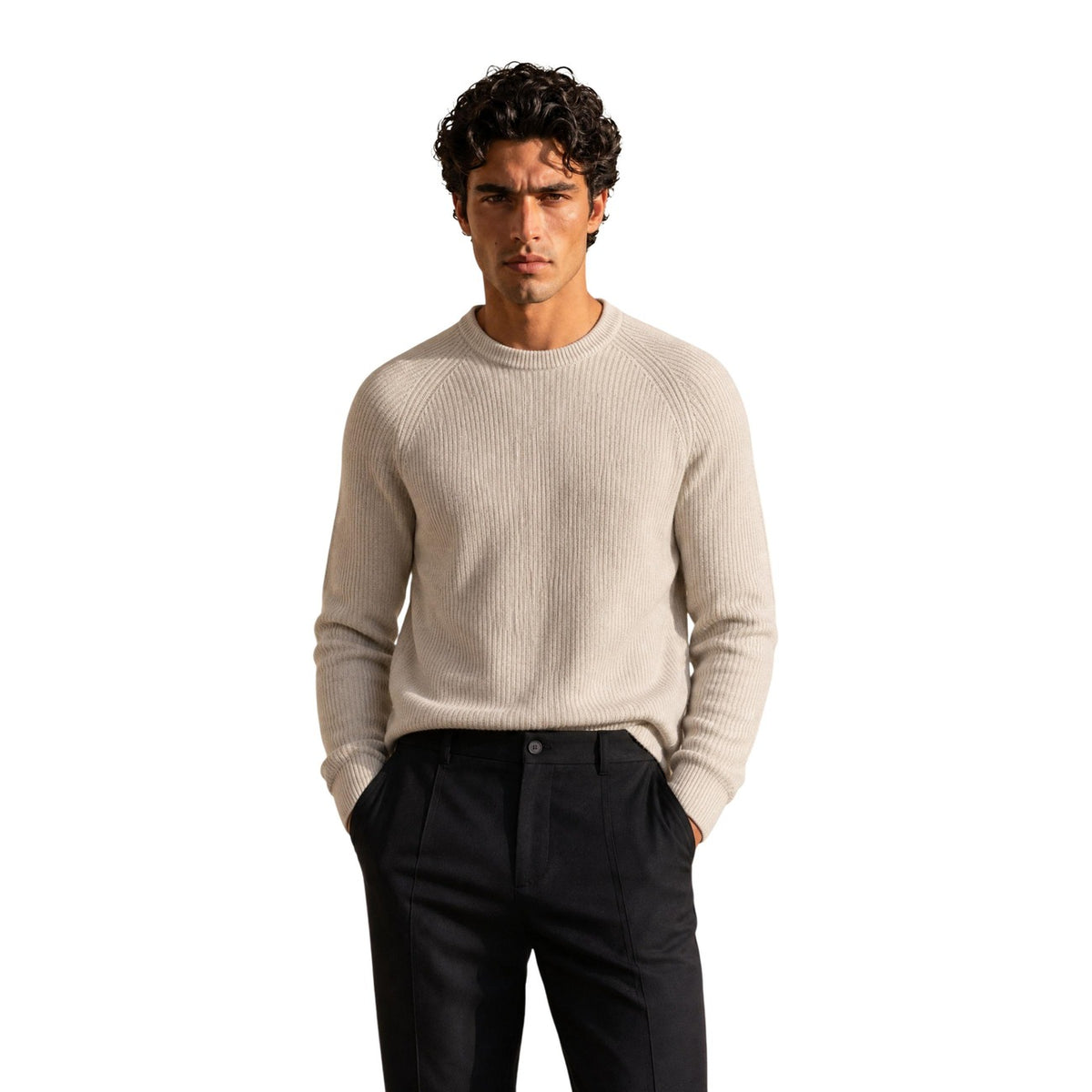 Guess — Men’s beige Niro Vanisé Stripes sweater