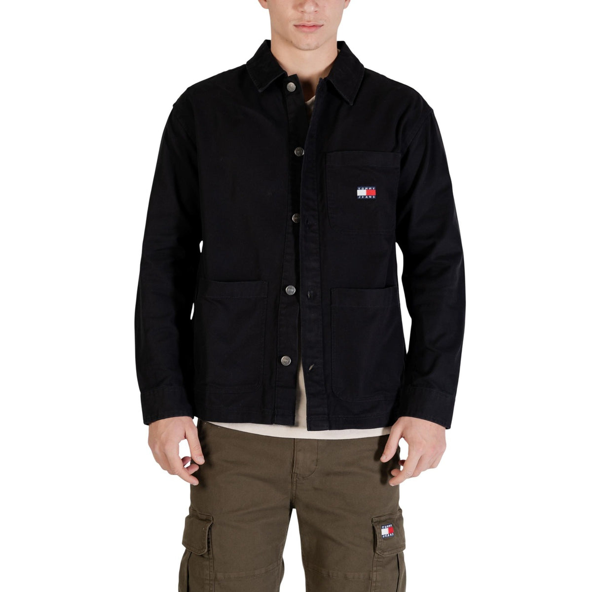 Tommy Jeans — Chemise noire en coton bio avec poches homme — vue 2