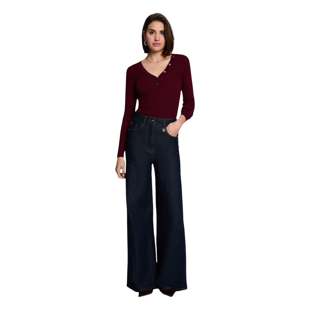 Morgan — Women’s burgundy V-neck sweater — view 5