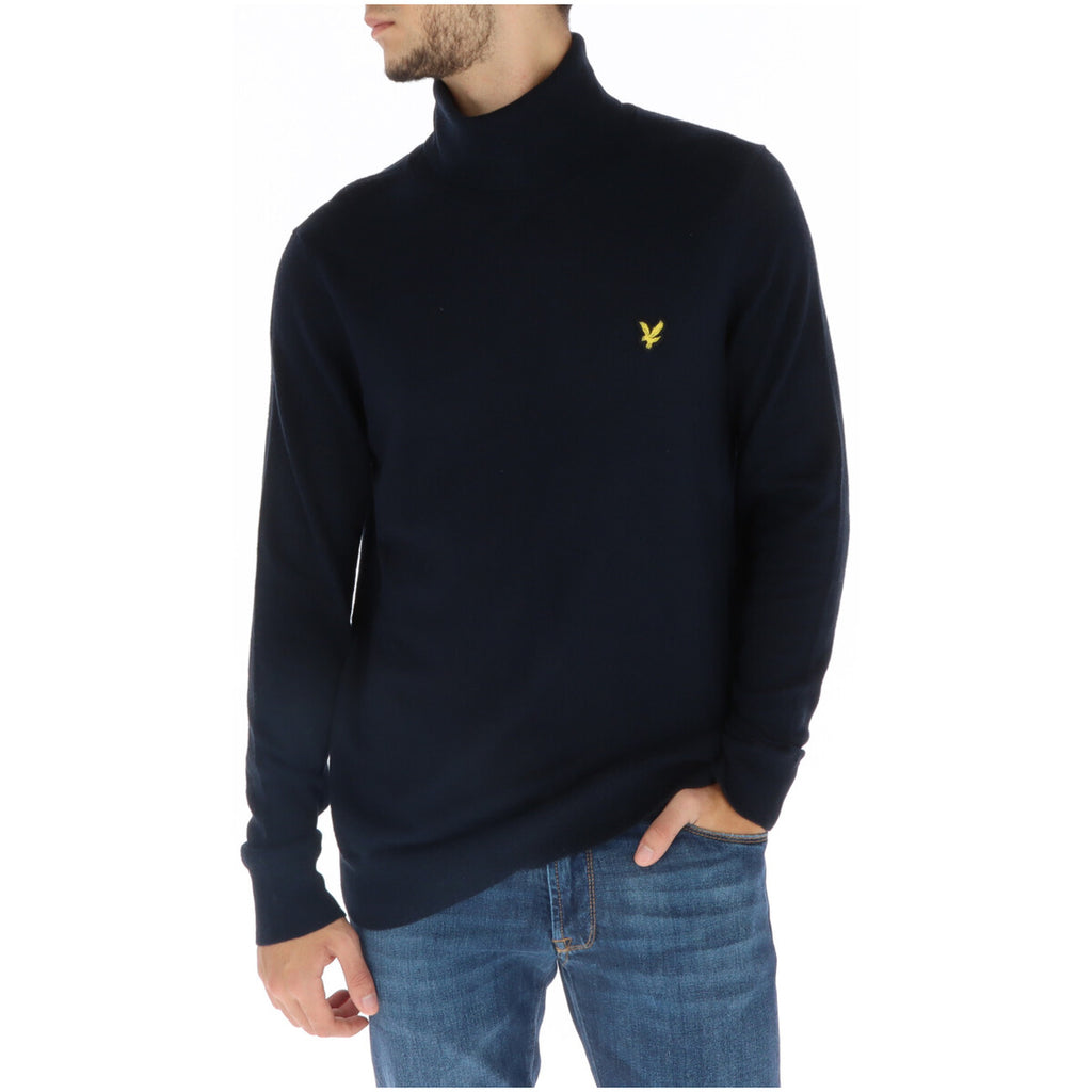 Lyle & Scott — Men's blue cotton and merino wool high-neck sweater