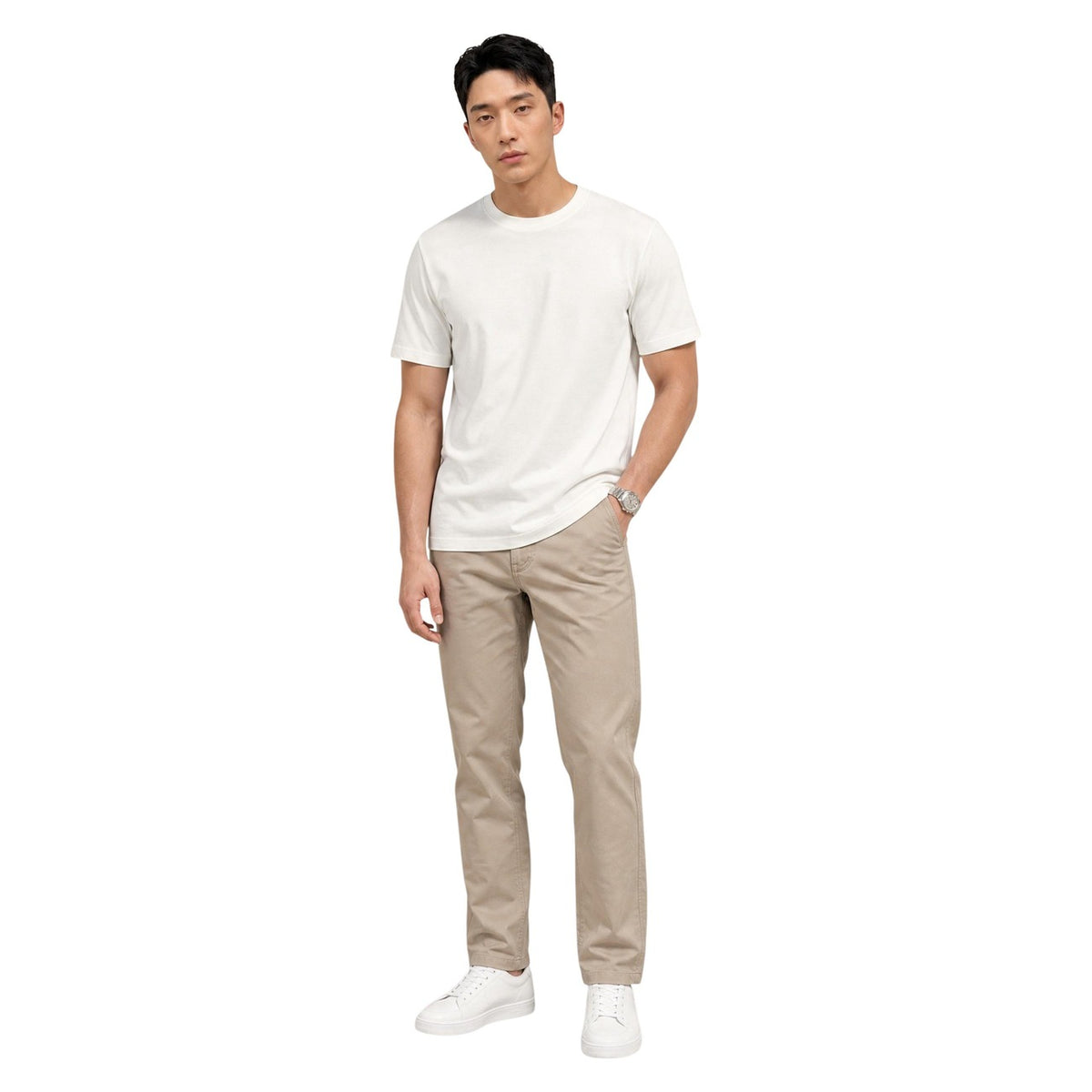 Calvin Klein Jeans — Pantalon beige stretch homme — vue 4