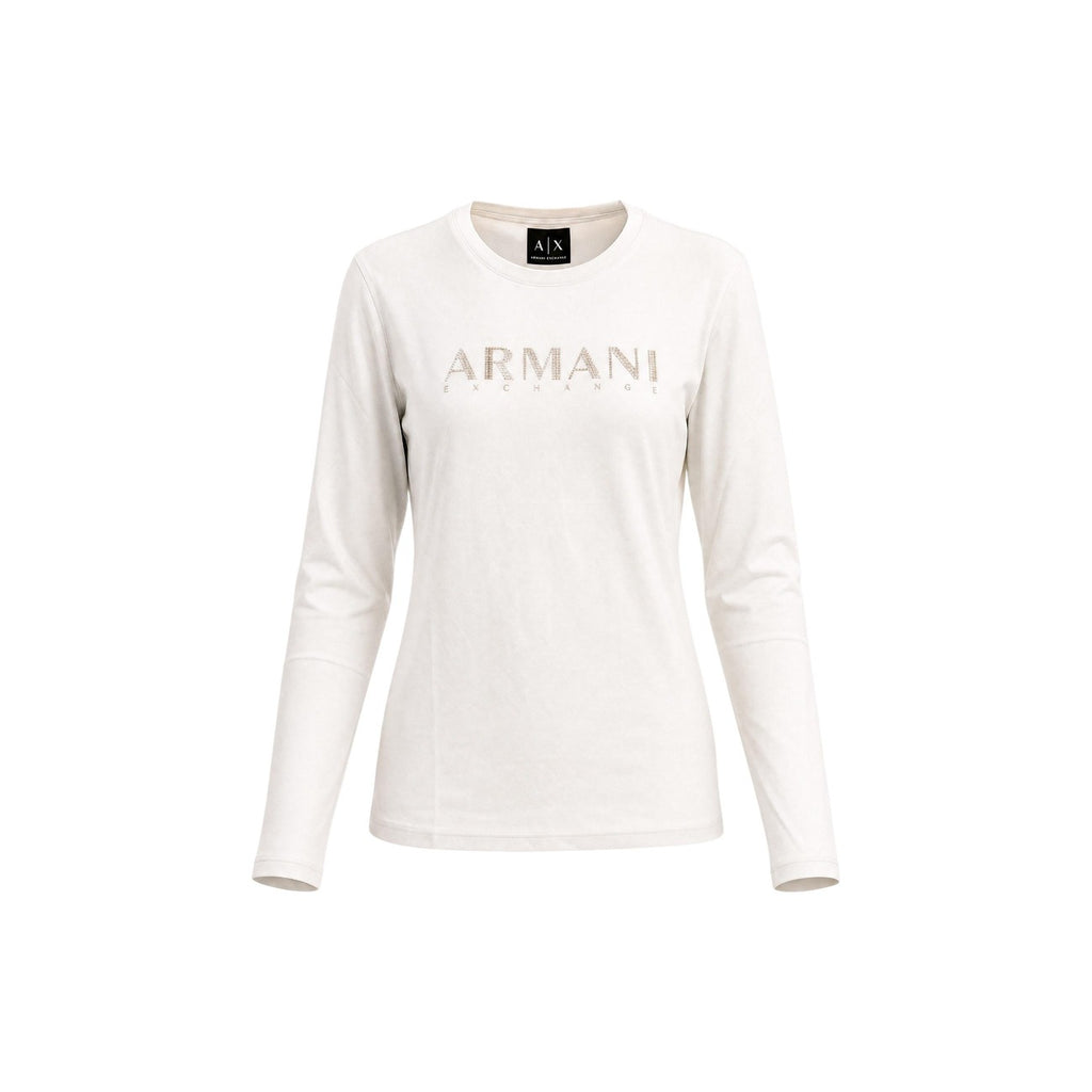 Armani Exchange — Beige damestrui met lange mouwen en strasssteentjes — afbeelding 3
