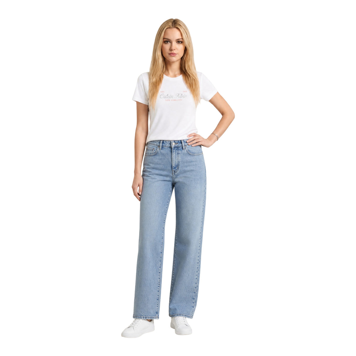 Calvin Klein Jeans — Weißes Damen-T-Shirt mit Print und Rundhalsausschnitt — Ansicht 5