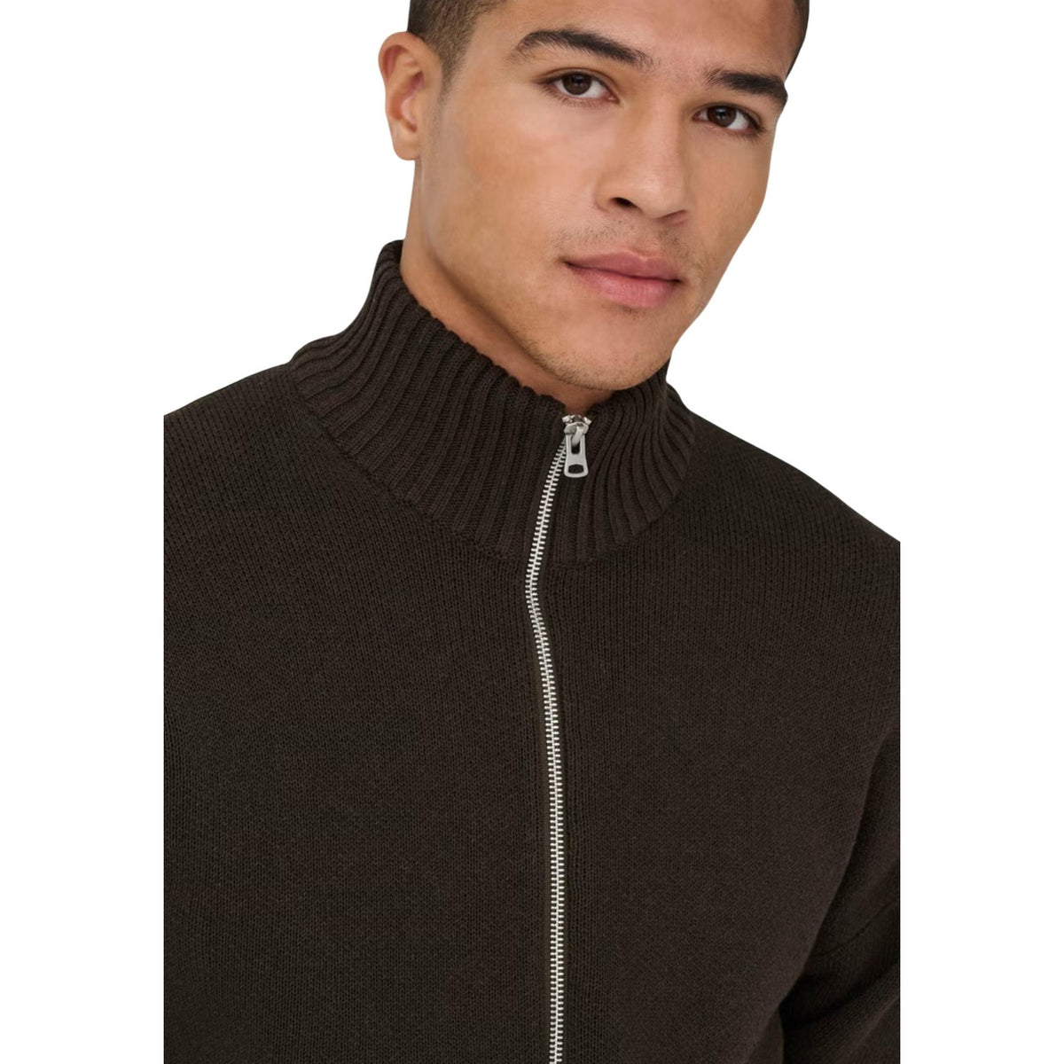 Only & Sons — Men's brown high-neck Blake cardigan — view 5