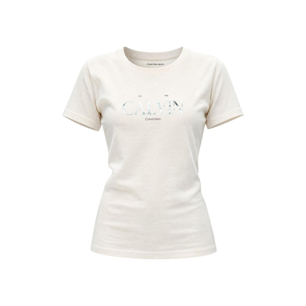 Calvin Klein Jeans — Damen-T-Shirt in Weiß mit Print und Rundhalsausschnitt — Ansicht 2