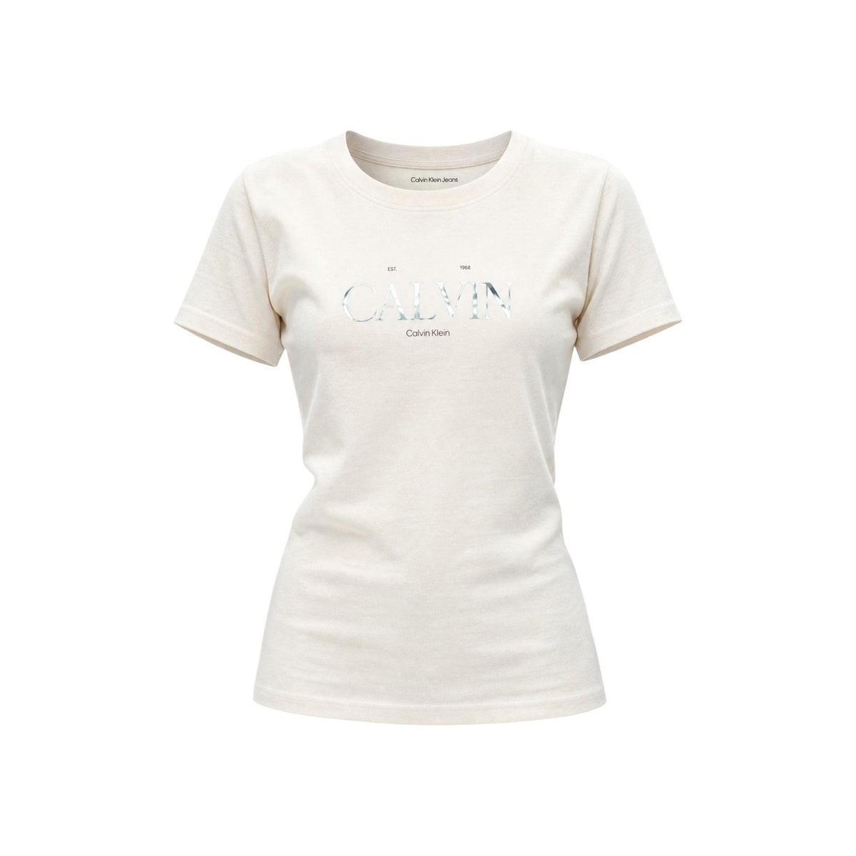Calvin Klein Jeans — Damen-T-Shirt in Weiß mit Print und Rundhalsausschnitt — Ansicht 2