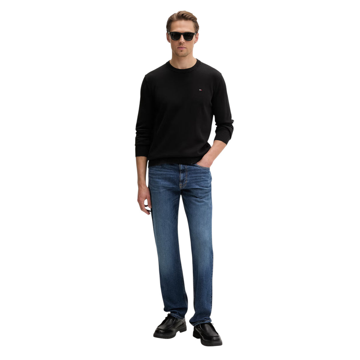 Tommy Jeans — Schwarzer Pullover mit klassischem Kragen aus Bio-Baumwolle für Herren — Ansicht 2