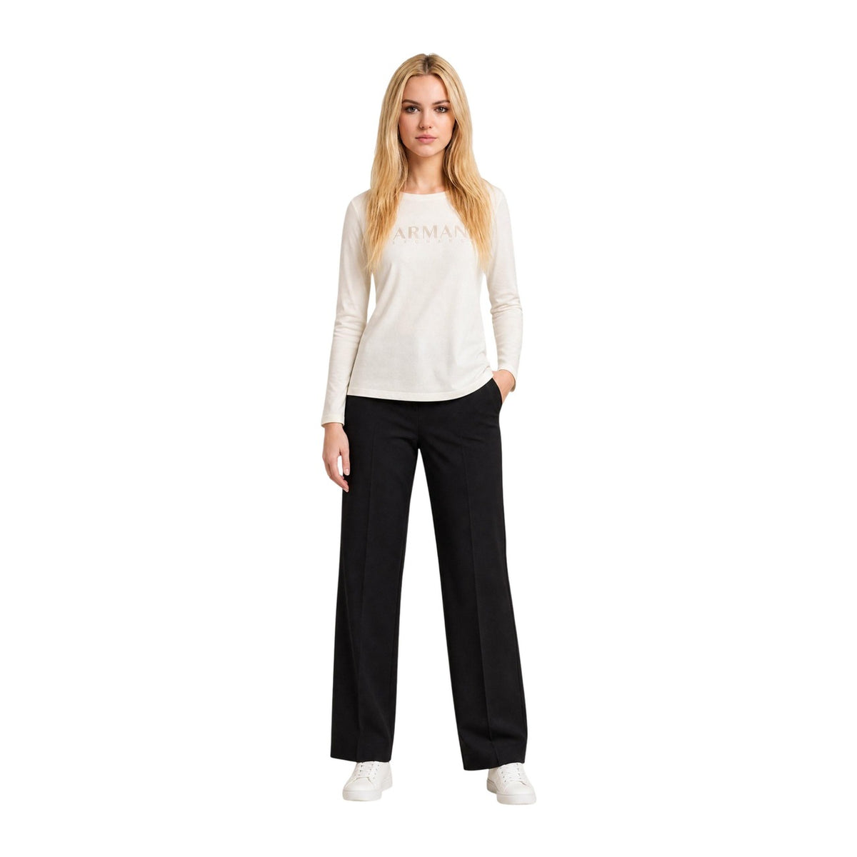 Armani Exchange — Beige damestrui met lange mouwen en strasssteentjes — afbeelding 4