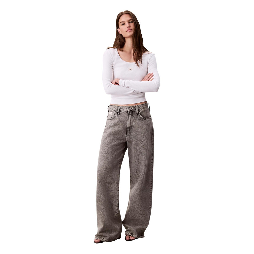 Calvin Klein Jeans – Weißes Langarm-Stretch-T-Shirt für Damen — Ansicht 4