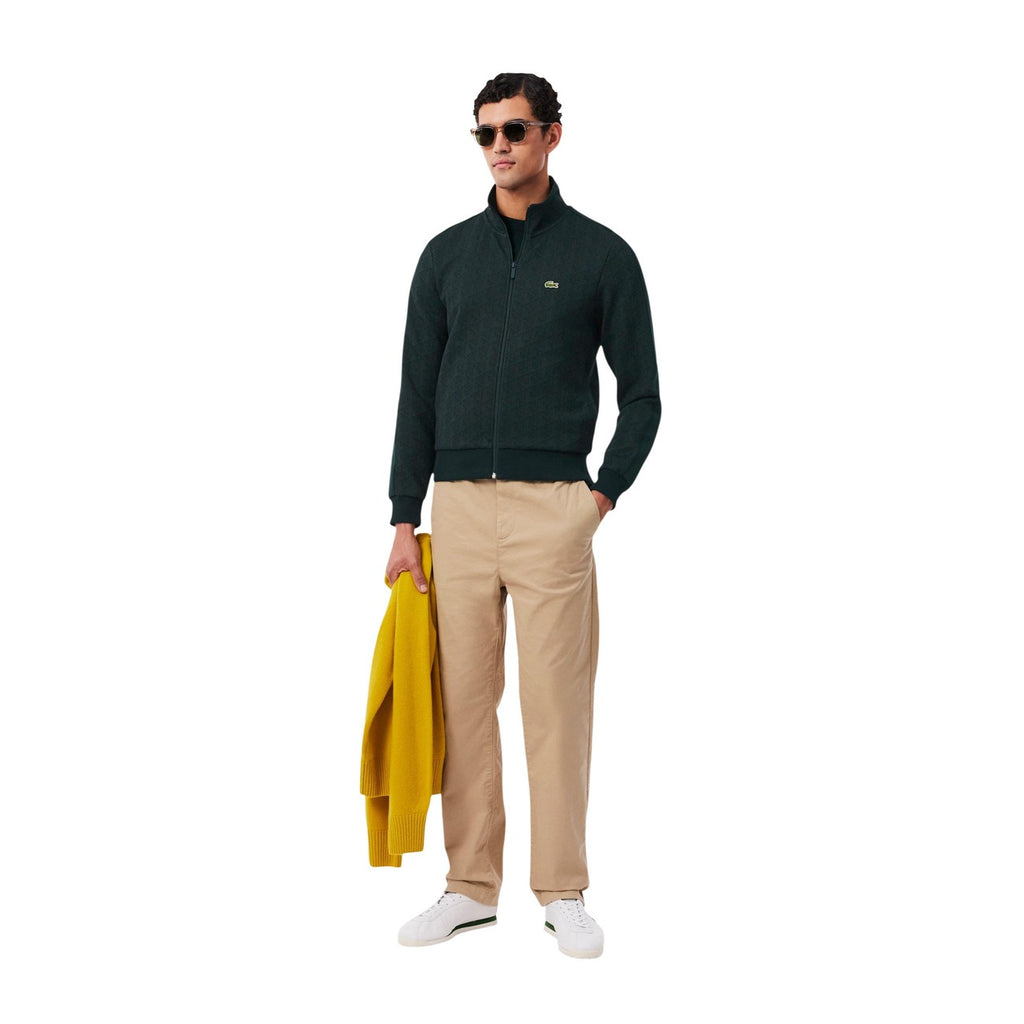 Lacoste — Veste zippée verte en jacquard homme — vue 5