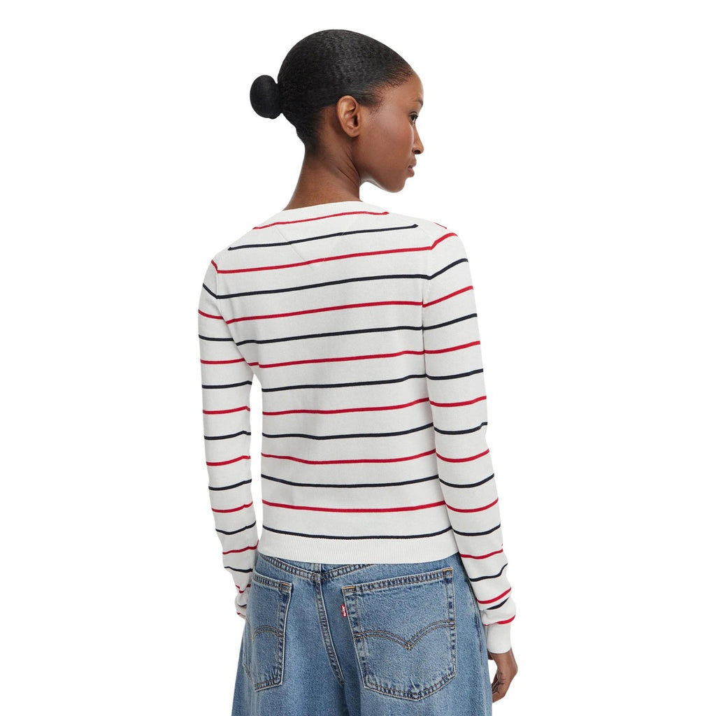 Tommy Jeans — Pull TJW Essential Crew N blanc rayé femme — vue 3