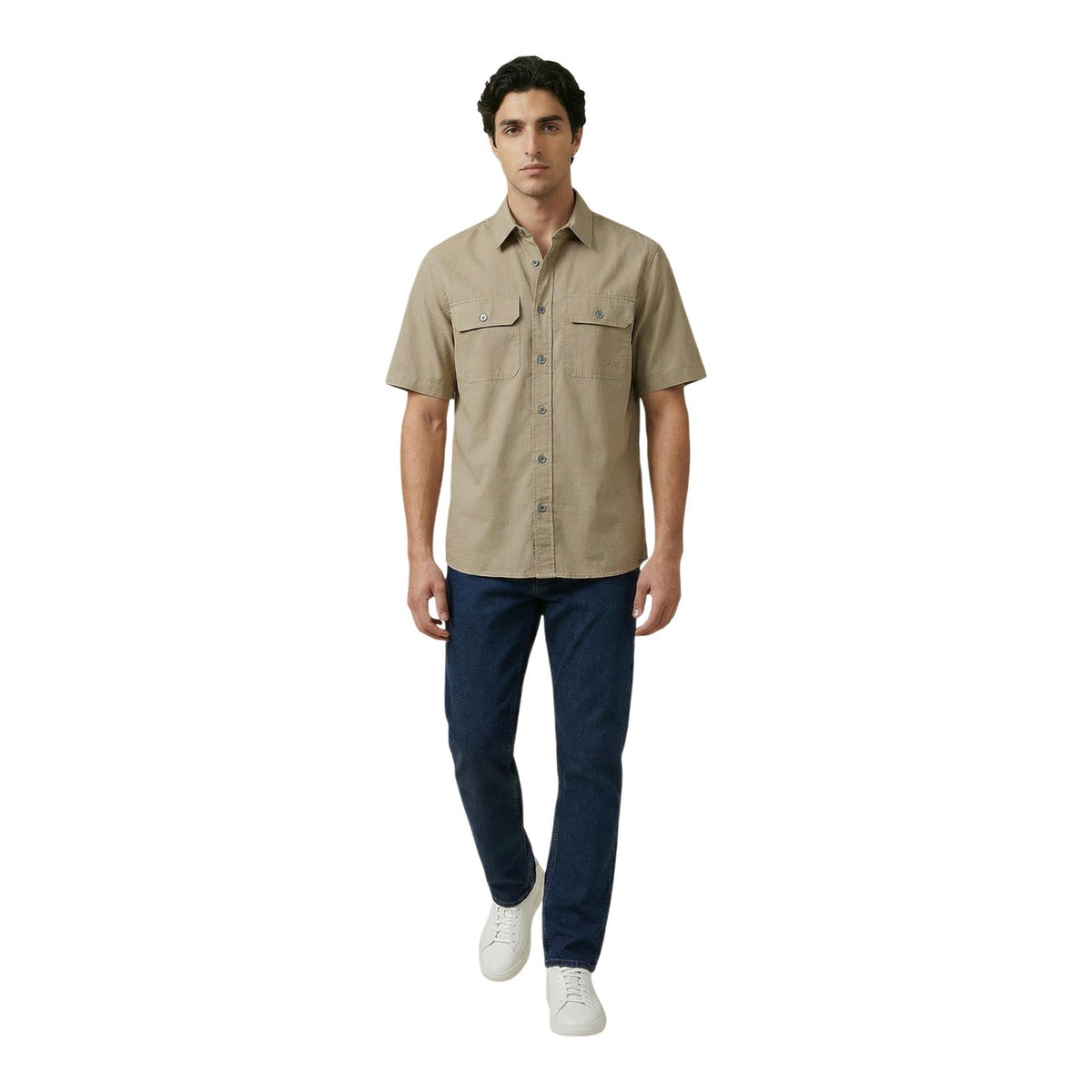 Armani Exchange — Chemise en coton beige homme — vue 4