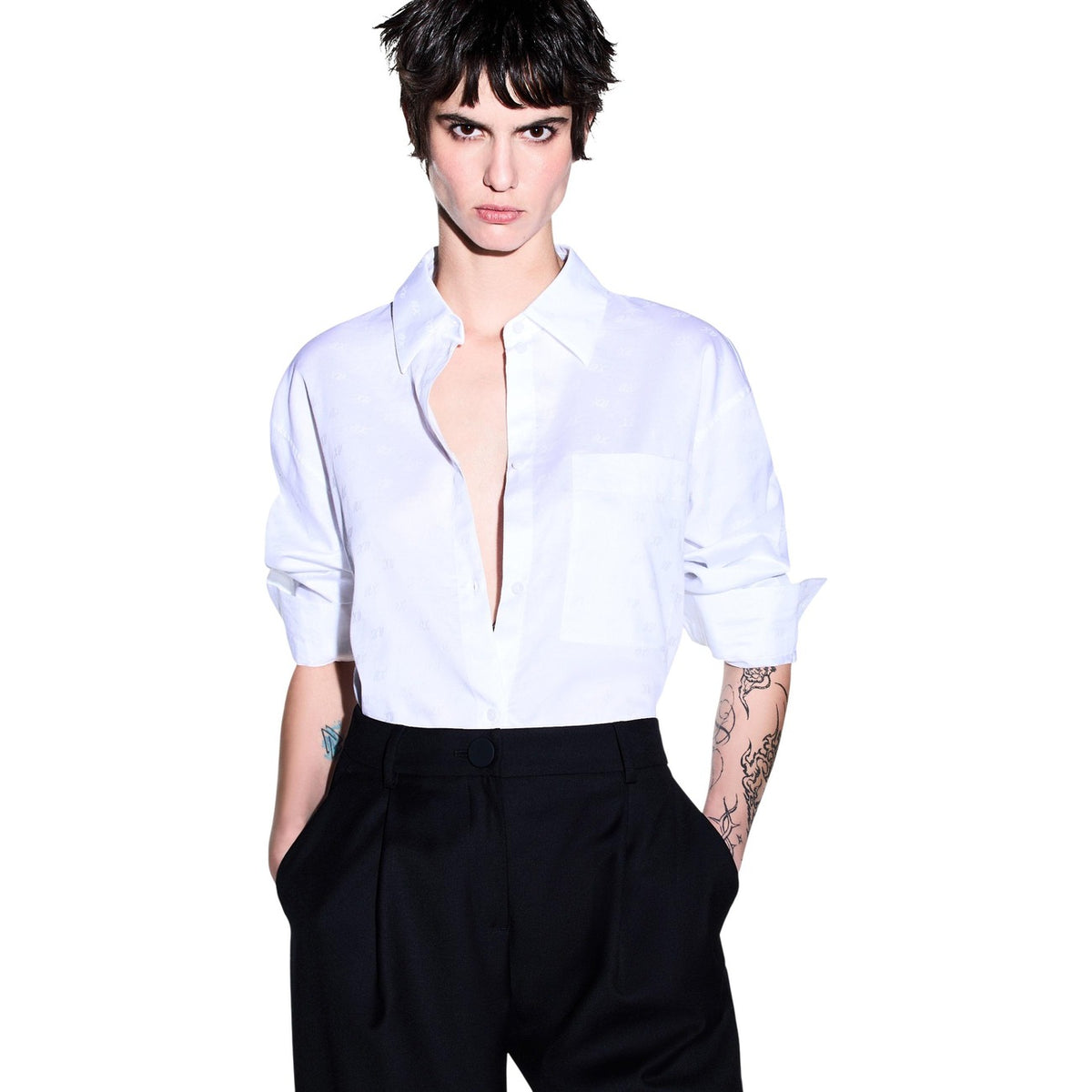 Armani Exchange — Wit katoenen dameshemd — afbeelding 5