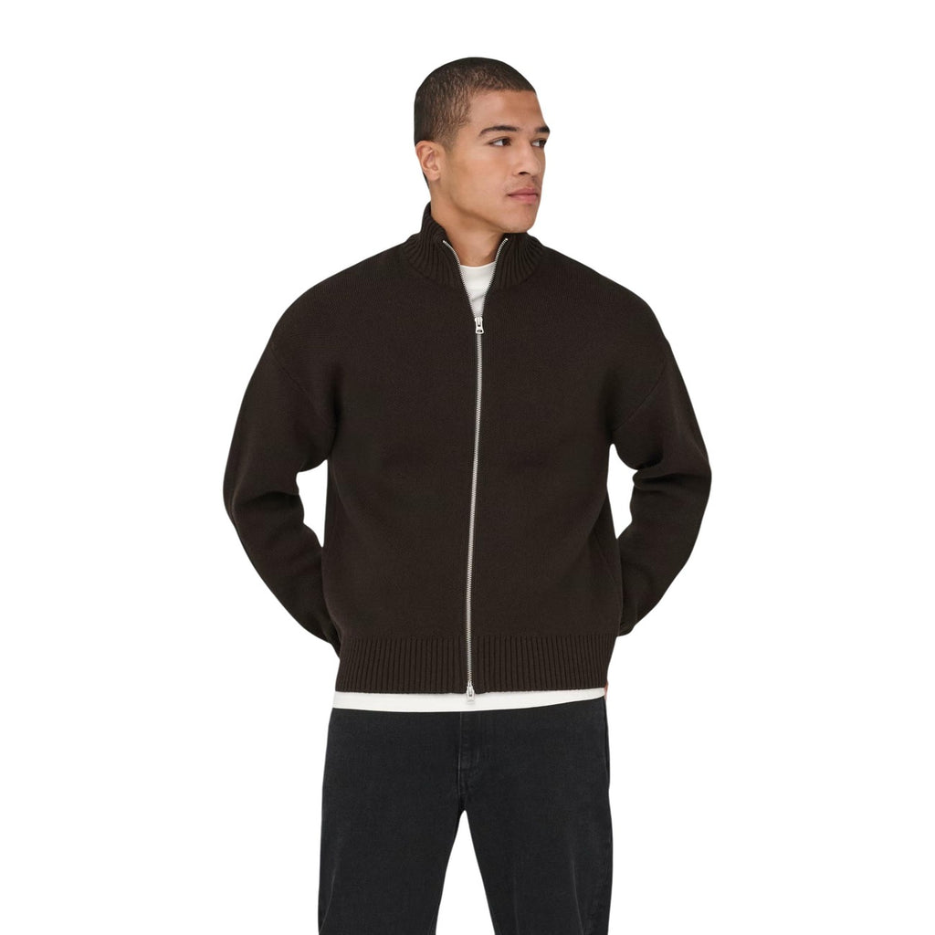 Only & Sons — Men's brown high-neck Blake cardigan