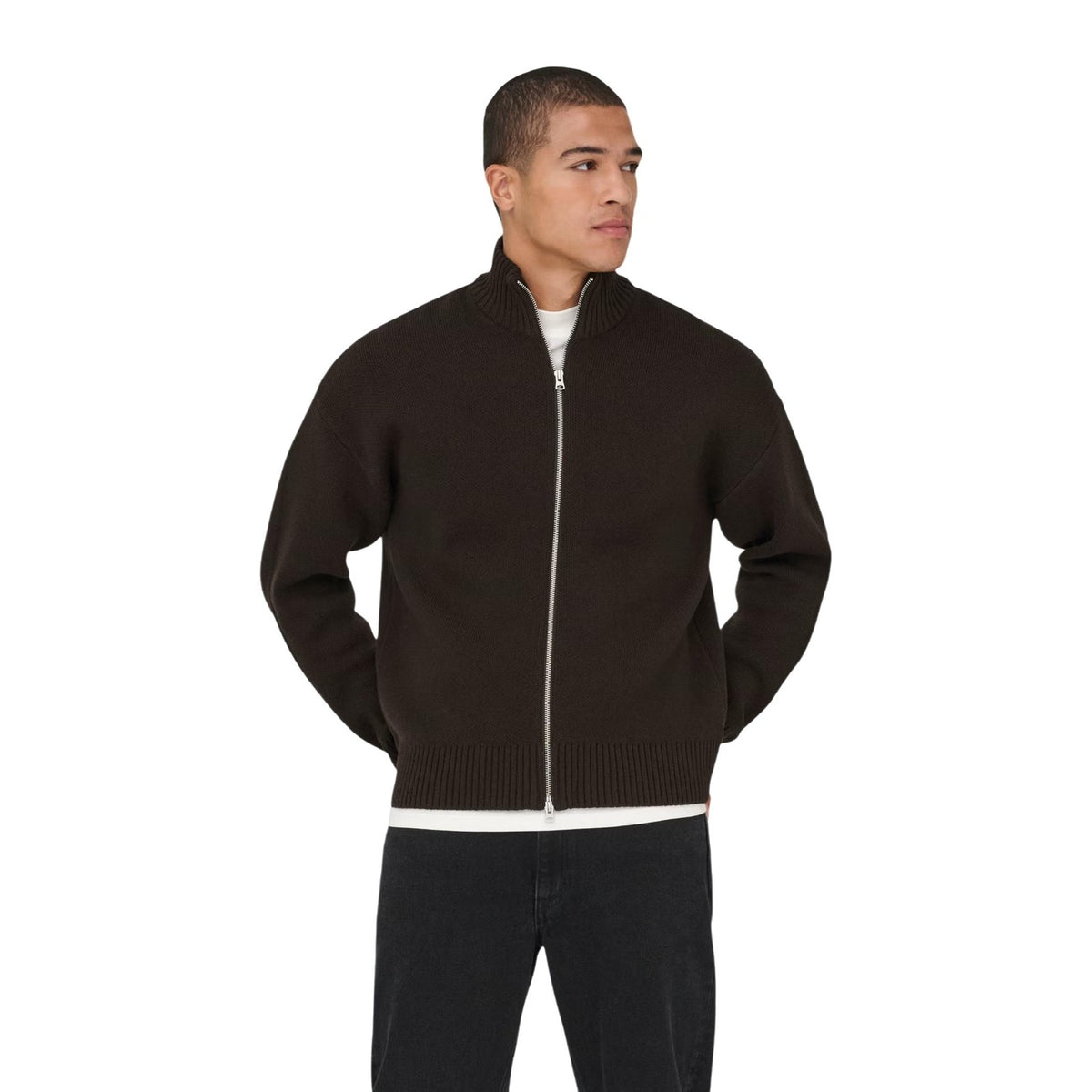 Only & Sons — Men's brown high-neck Blake cardigan