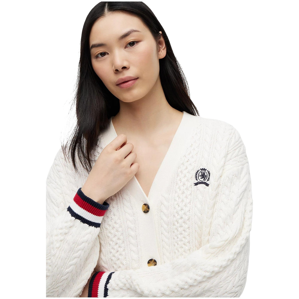 Tommy Jeans — Pull blanc boutonné en coton bio femme — vue 3