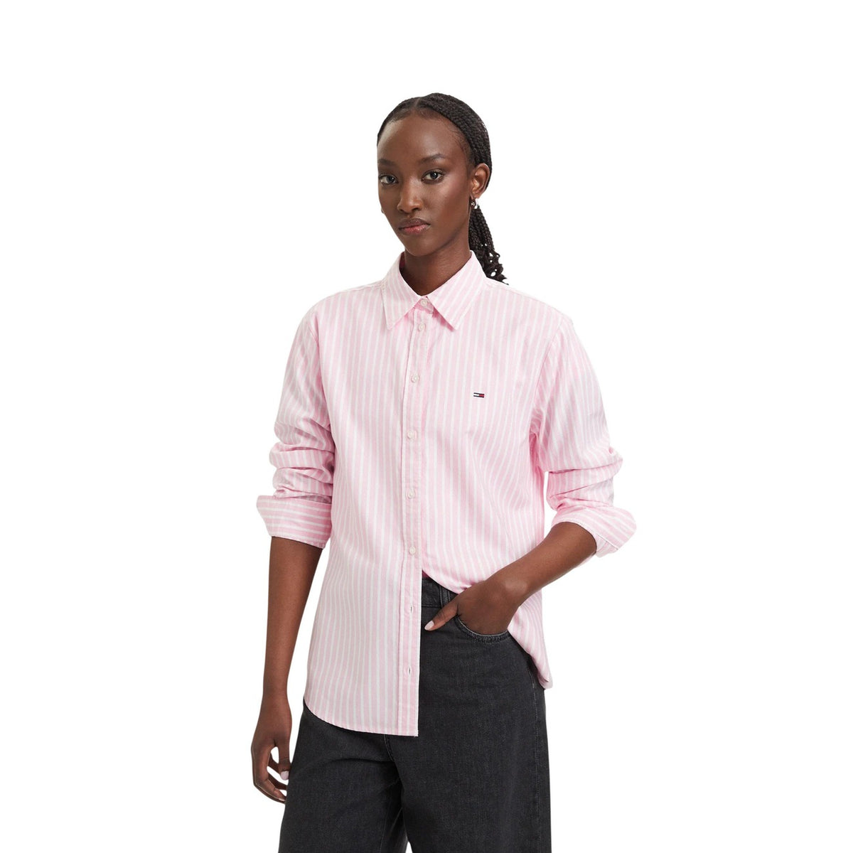 Tommy Jeans — Gestreept roze overhemd voor dames