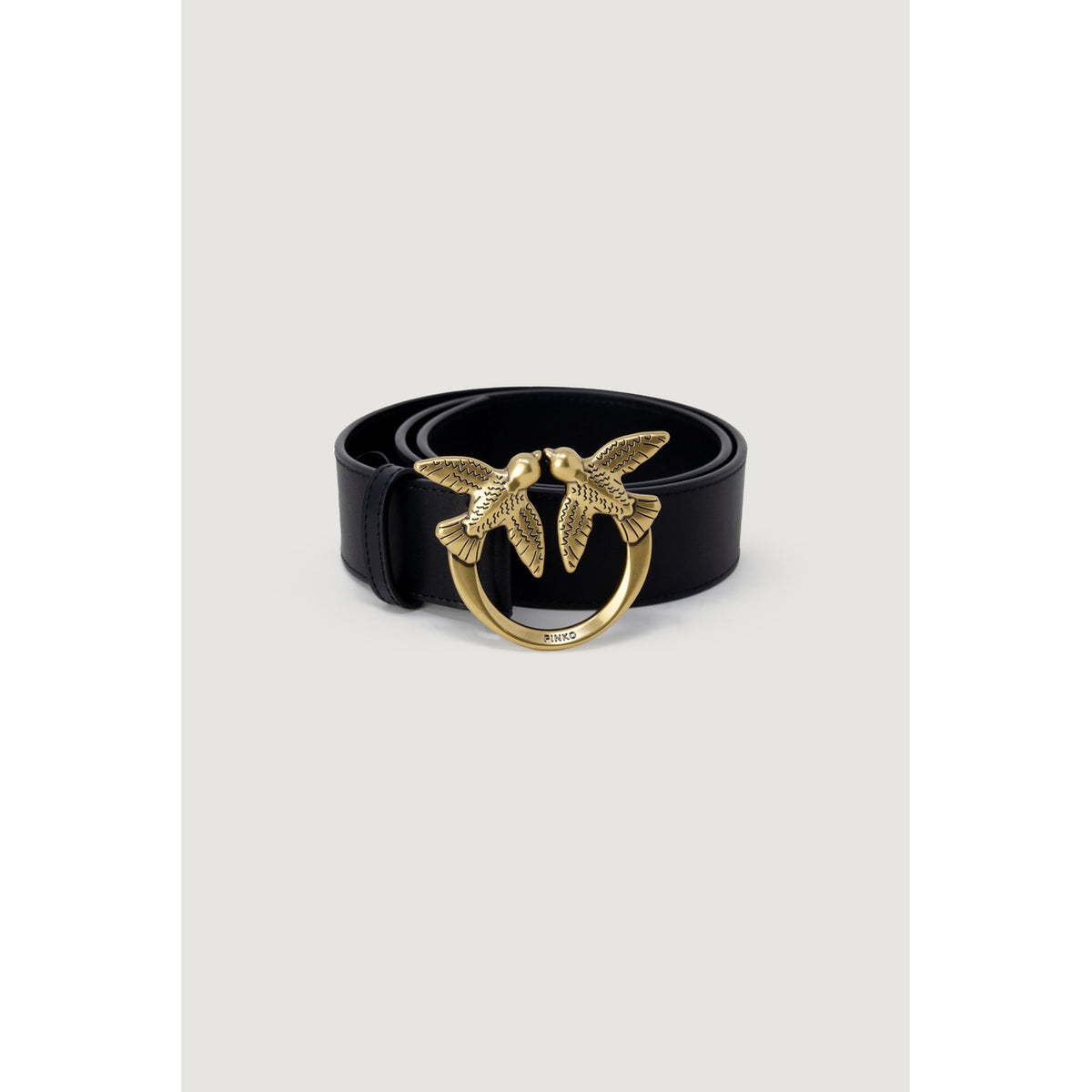 Pinko — Ceinture Love Birds en cuir noir femme — vue 3