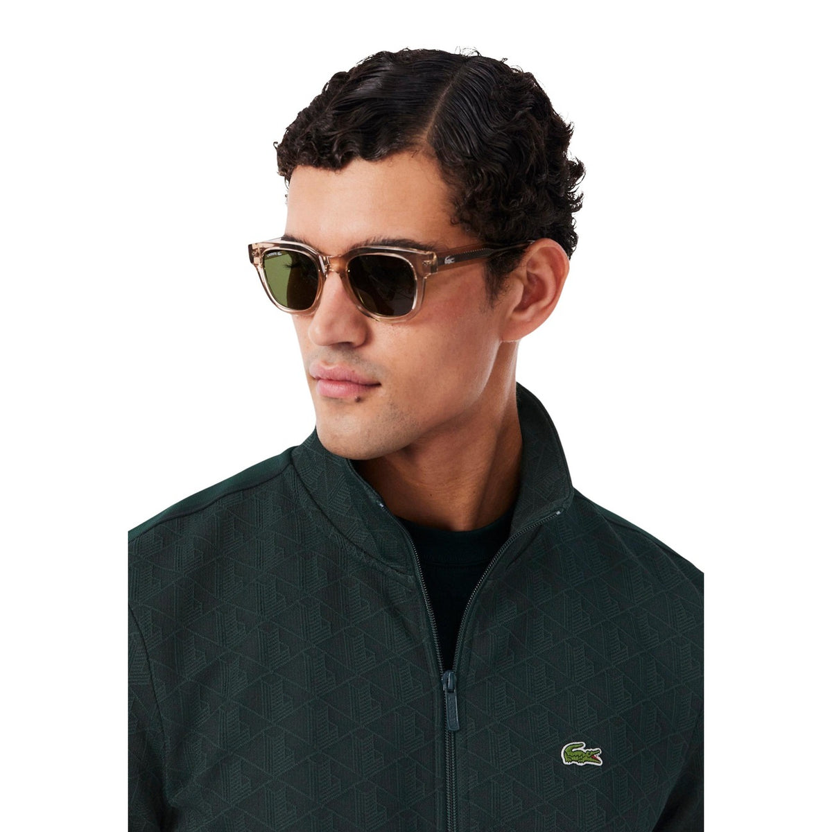 Lacoste — Veste zippée verte en jacquard homme — vue 2