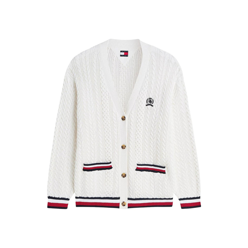 Tommy Jeans — Pull blanc boutonné en coton bio femme — vue 5
