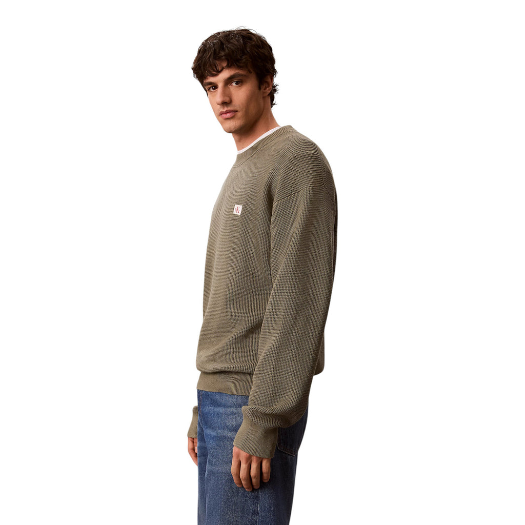 Calvin Klein Jeans — LS EZ katoenen wafelgebreide trui voor heren groen — afbeelding 4
