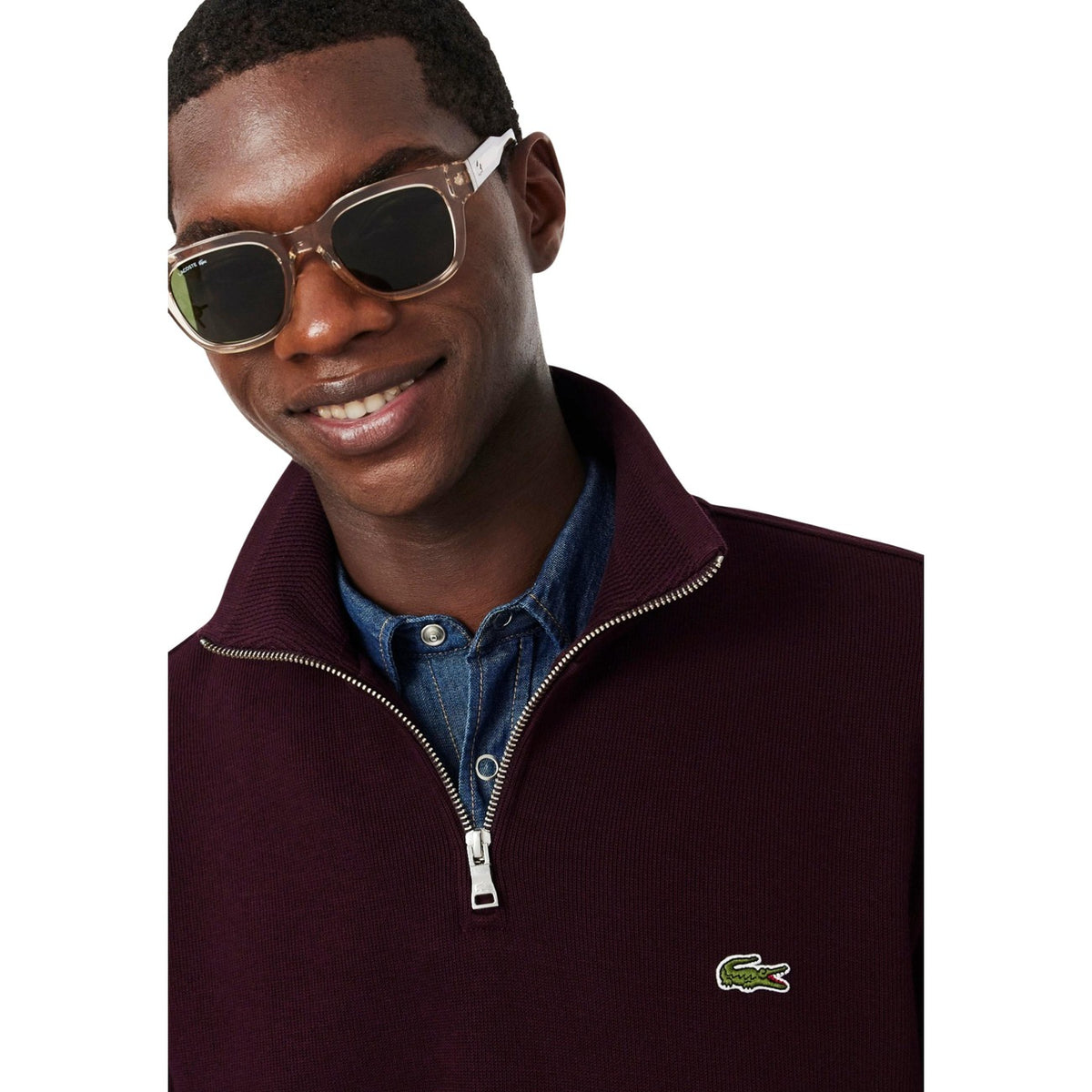 Lacoste — Sweats premium homme — vue 2 — Bordeaux — col montant zippé
