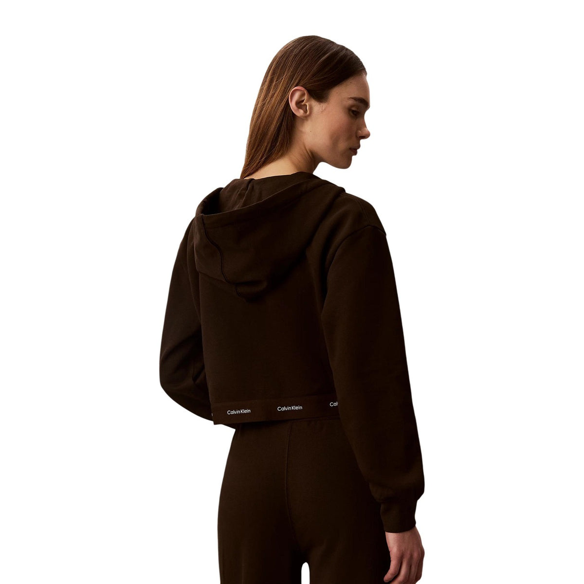 Calvin Klein Jeans — Bruin damesvest met rits en capuchon — afbeelding 4