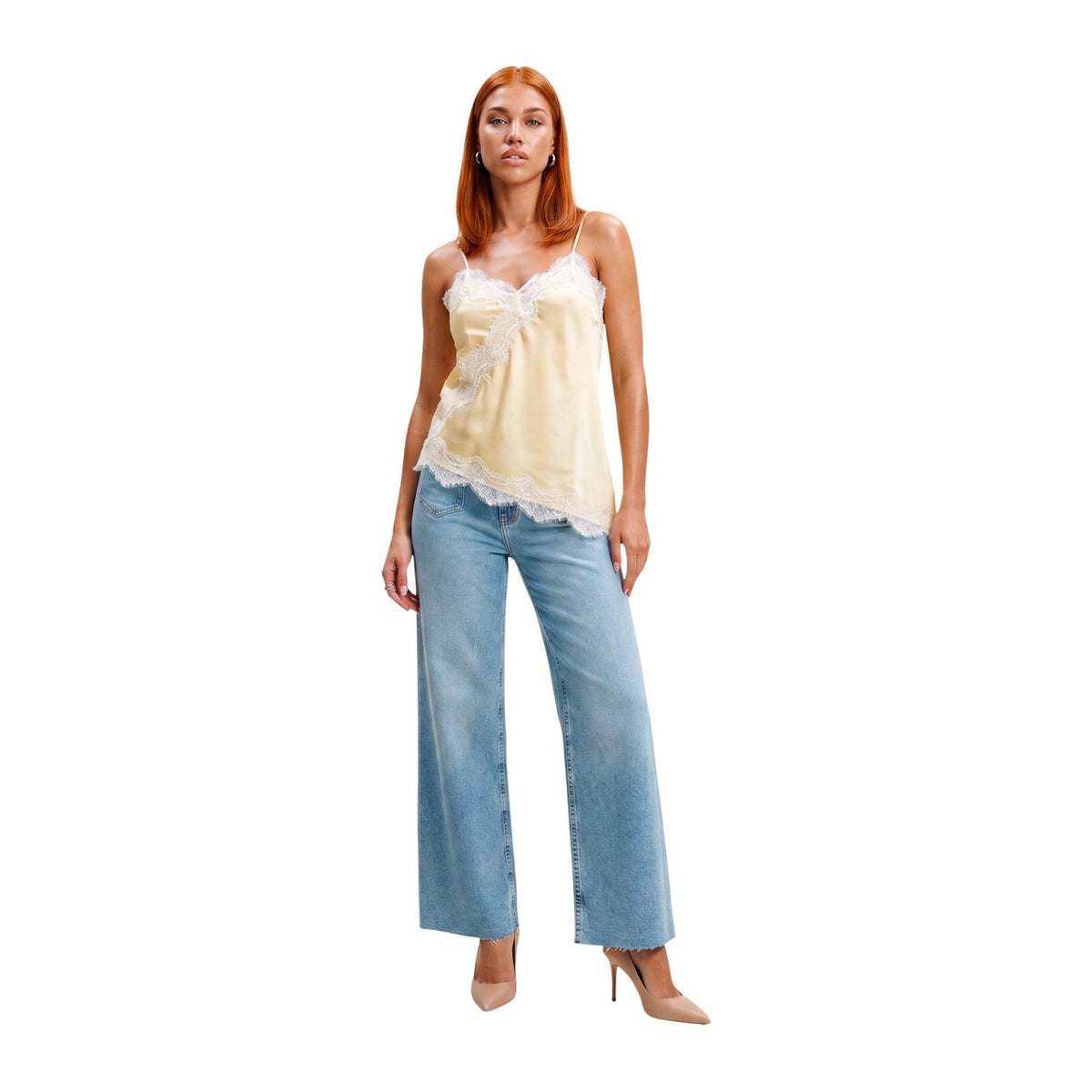 Jacqueline de Yong — Fifi asymmetrical white lace tank top for women — view 5