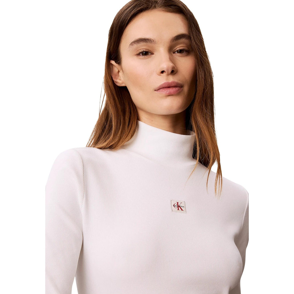 Calvin Klein Jeans — Women's LS Woven Label Turtleneck Sweater White — view 4
