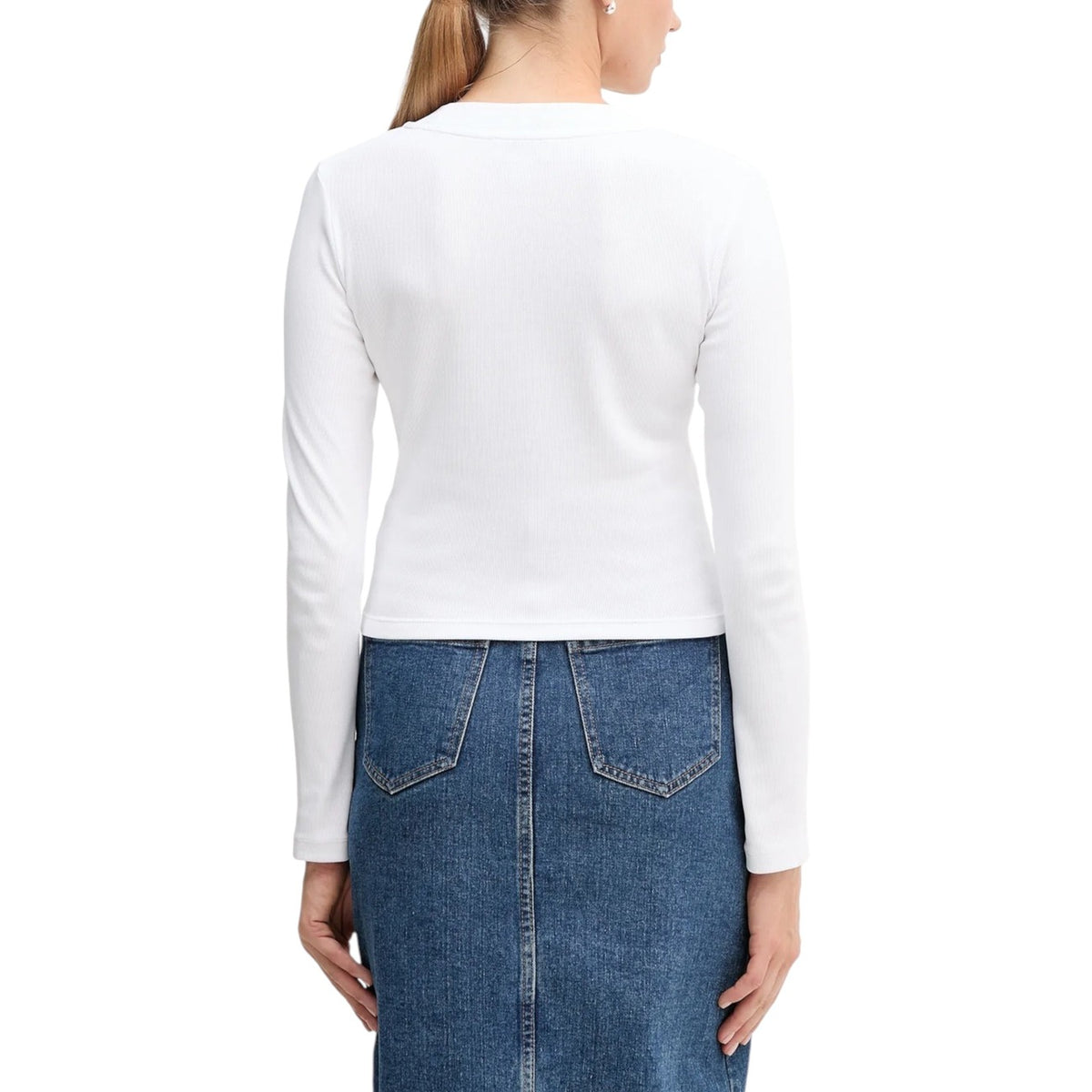 Calvin Klein Jeans – Damen-Stretch-T-Shirt LV047A803G weiß — Ansicht 2